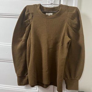 Pleated Statement-Sleeve Top in brown